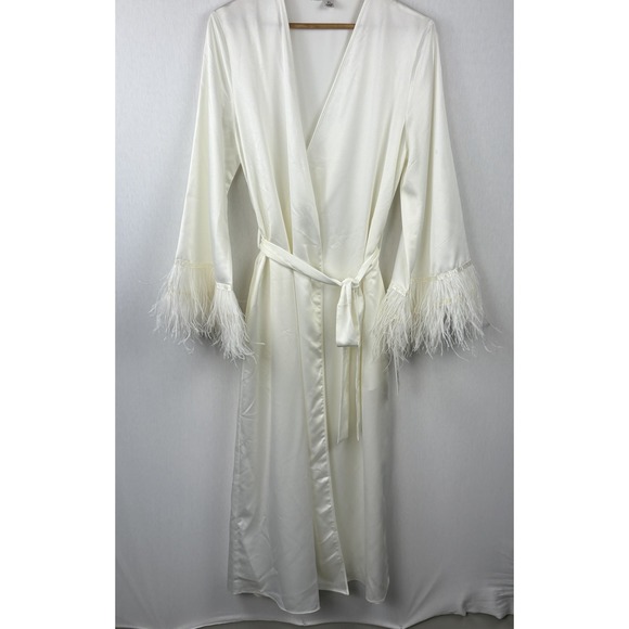 Rya Collection Robe XL NEW Cream Ostritch Feather Sleeves Glam Bridal Hooneymoon - Picture 1 of 11